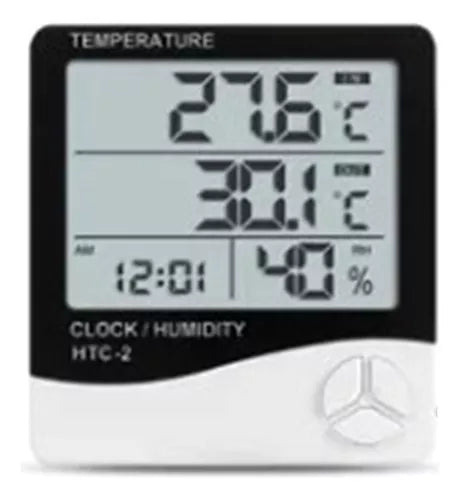 Digital LCD Temperature Thermometer Hygrometer Humidity Meter Clock White HTC-2